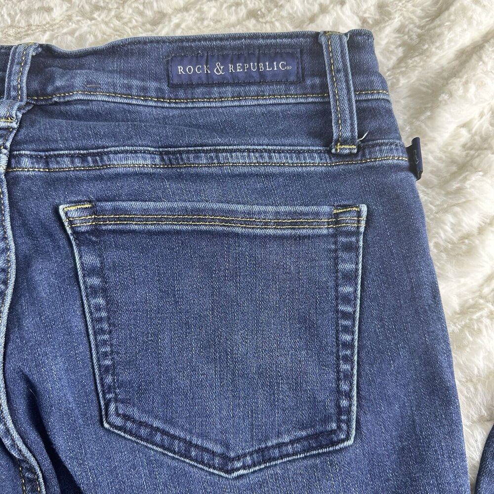 Rock & Republic Women’s Kasandra Dark Distressed Blue Boot Cut Stretch Jeans 10 - Picture 12 of 16